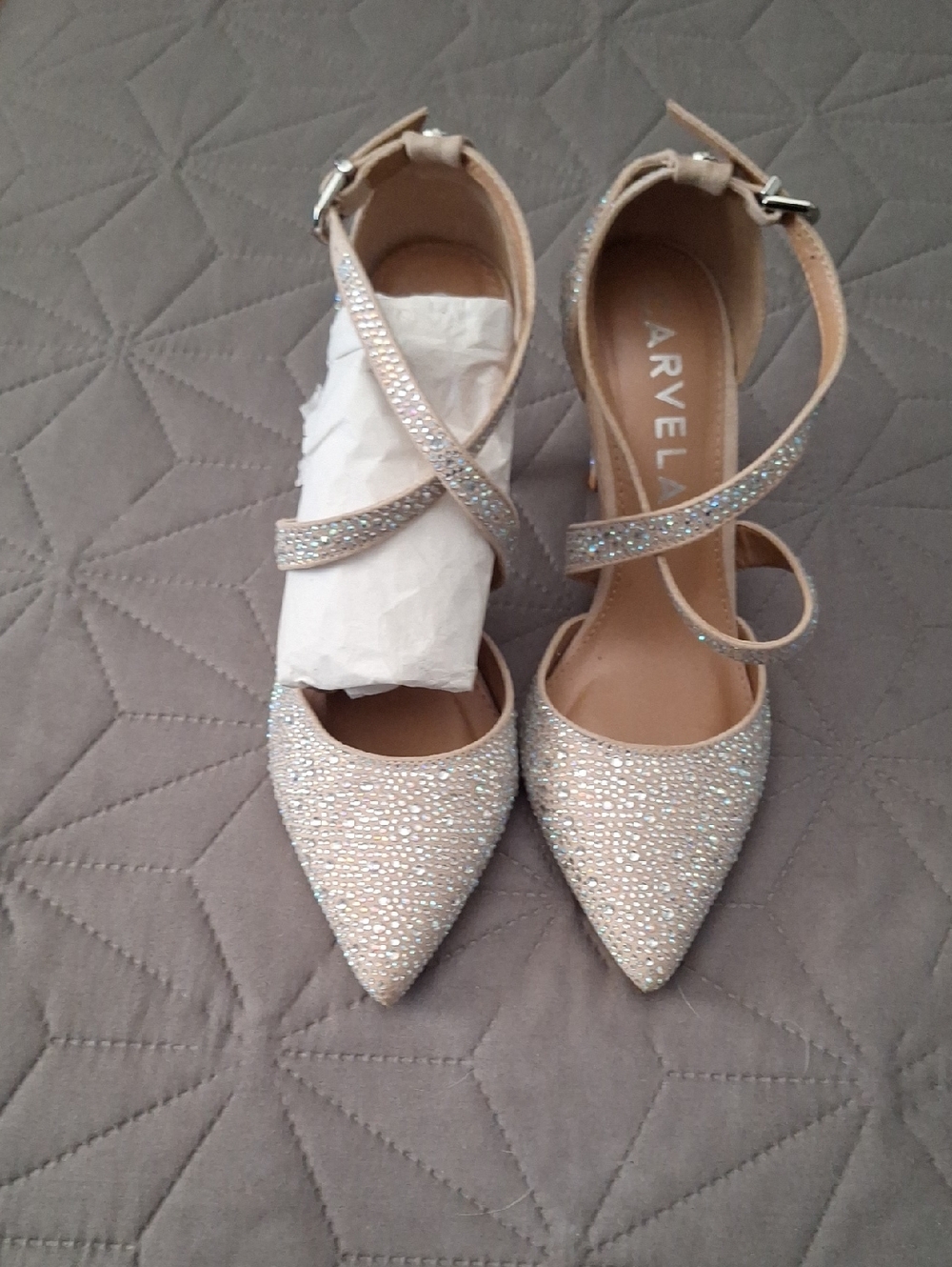 Carvela Nude Crystal Pointed-Toe Ankle-Strap Heels